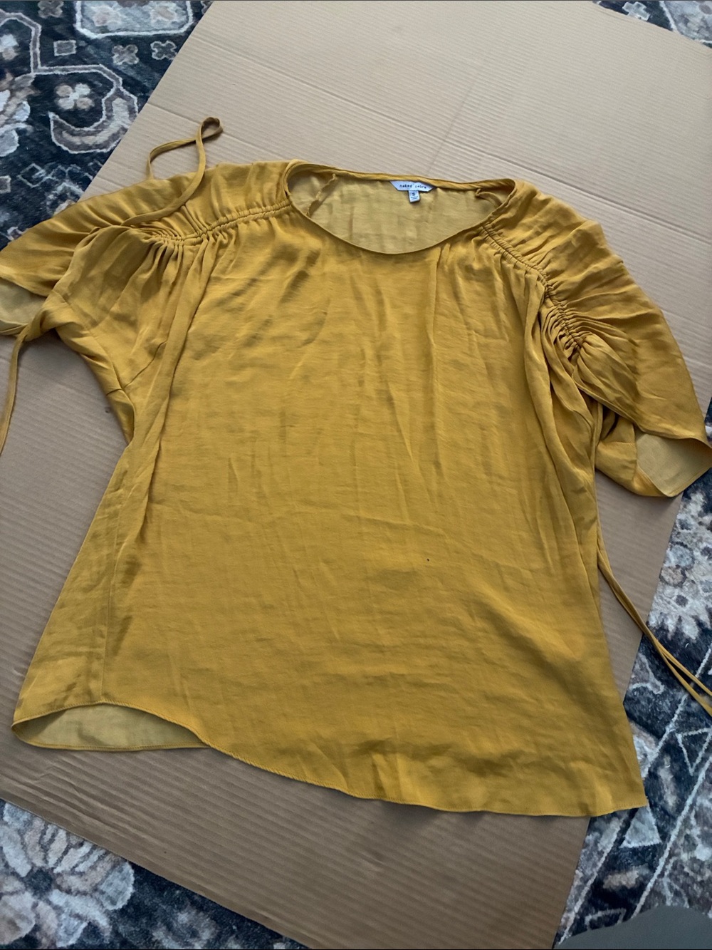 Women's Mustard Yellow Blouse with Ruched Sleeves